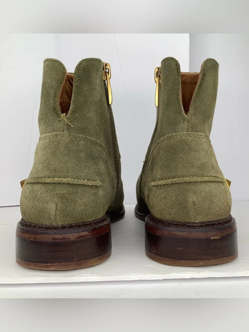 Franco Sarto  Green Suede Leather Chelsea Women Ankle Boots Sz 7.5 Equestrian